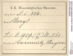 Etiketten zu Baryt (NHMW-MIN-Ac326)
